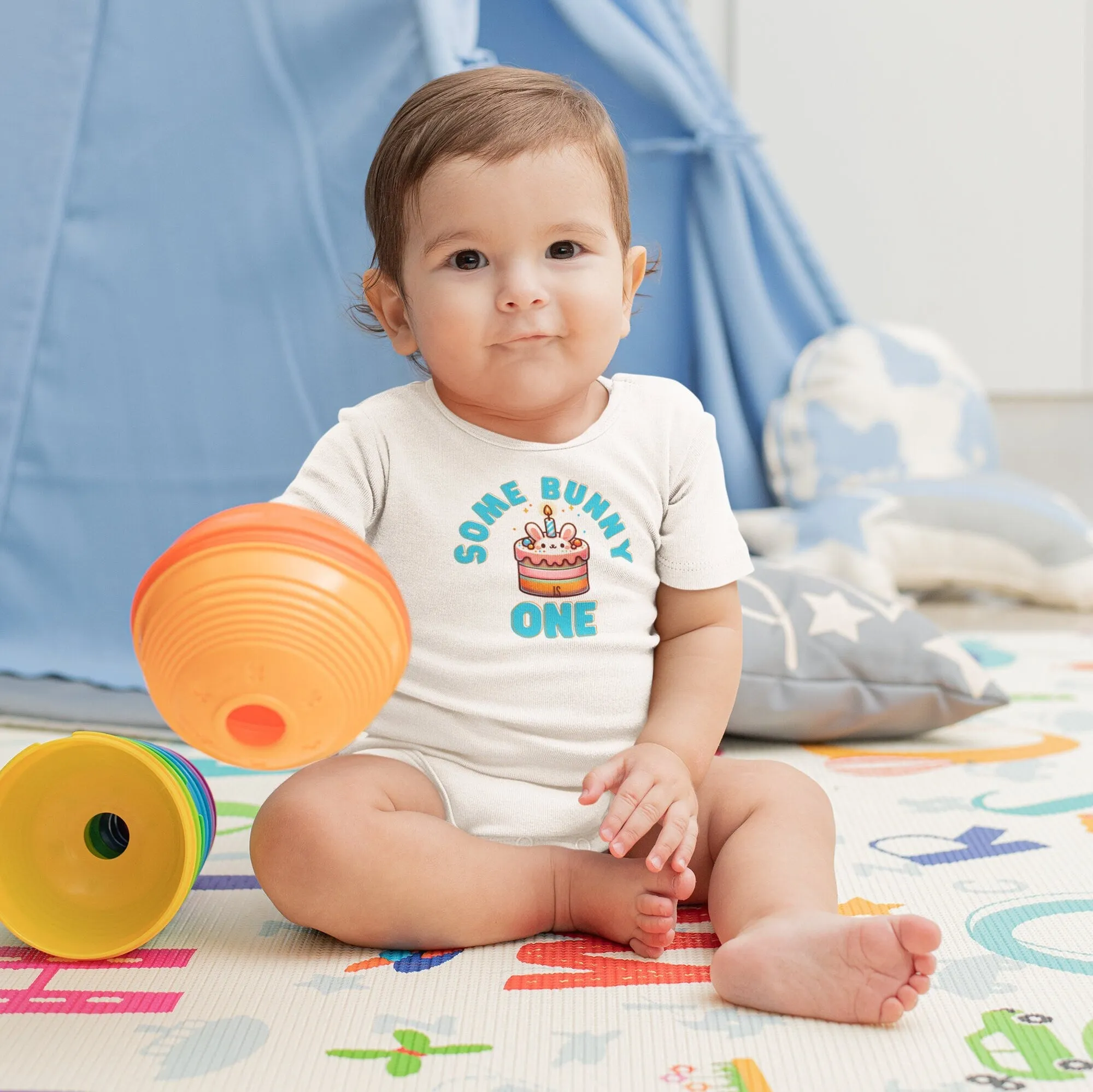 Cute Bunny Birthday Cake T-Shirt, Whimsical First Birthday Party Top, Some Bunny is One, Boy Birthday