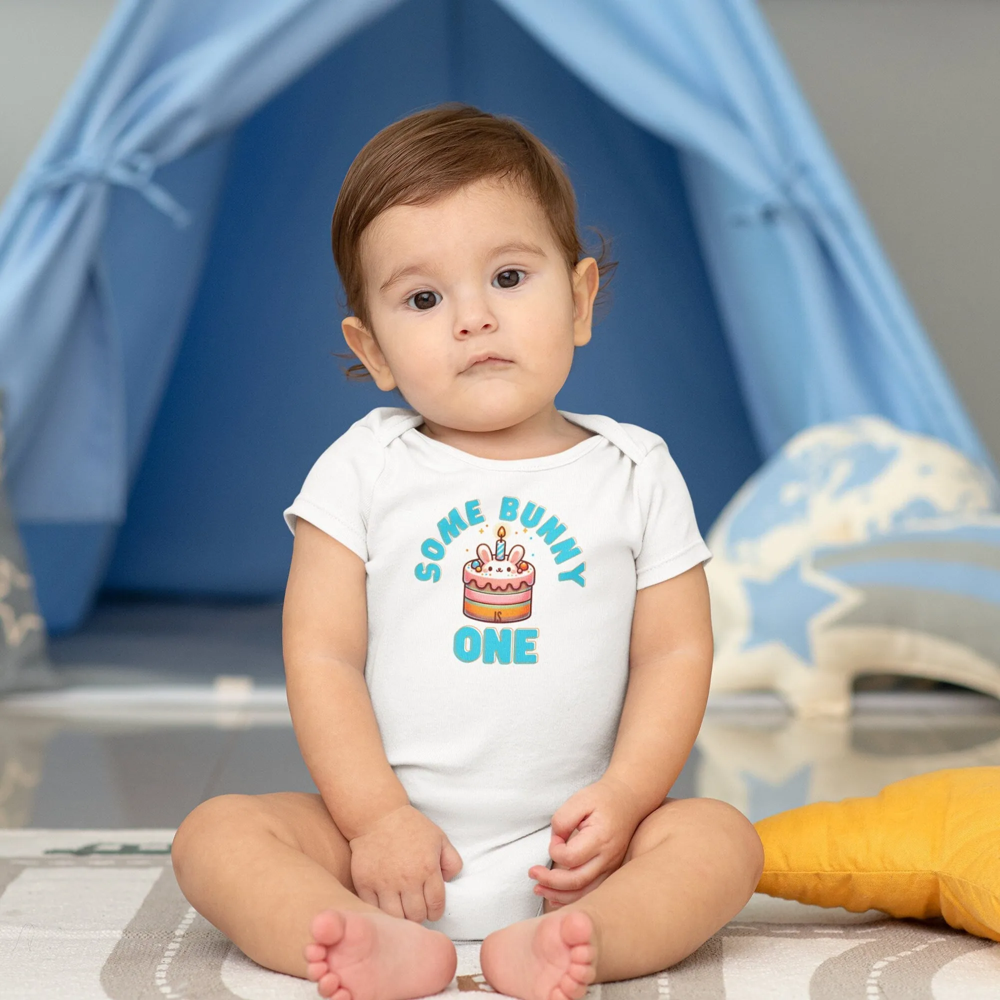 Cute Bunny Birthday Cake T-Shirt, Whimsical First Birthday Party Top, Some Bunny is One, Boy Birthday