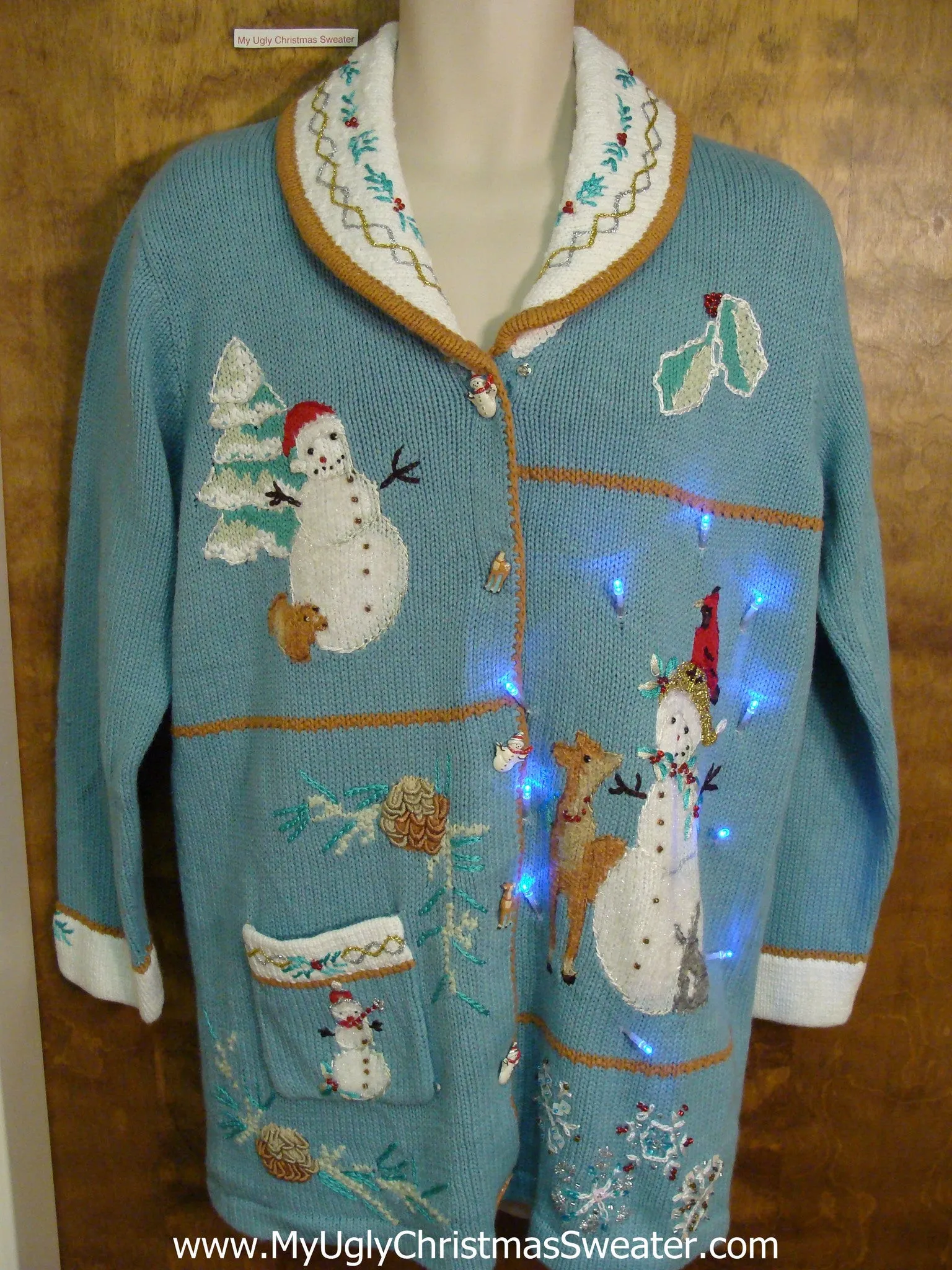 Cute Long Baby Blue Light Up Ugly Xmas Sweater