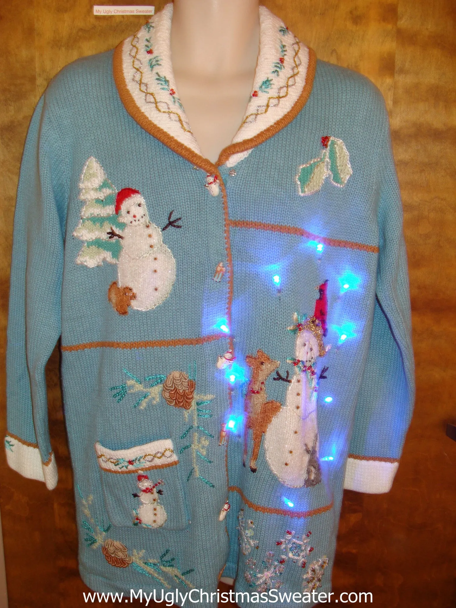 Cute Long Baby Blue Light Up Ugly Xmas Sweater