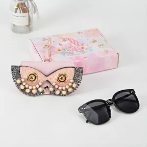 Cute Quirky PU Sunglasses Case Portable Glasses Bag with Hanging Buckle, Color: Pearl Sakura Pink