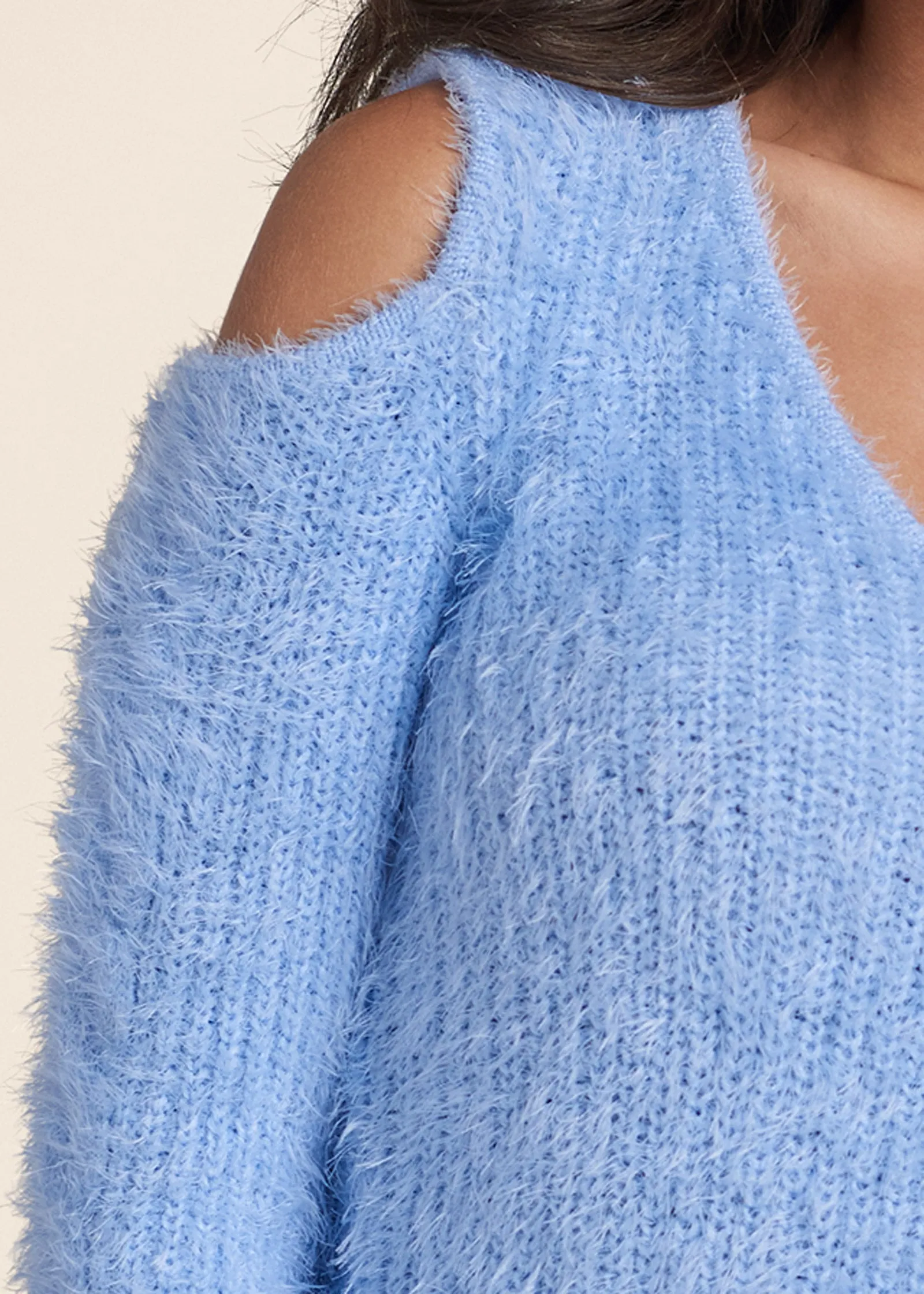 Cutout Eyelash Sweater - Light Blue