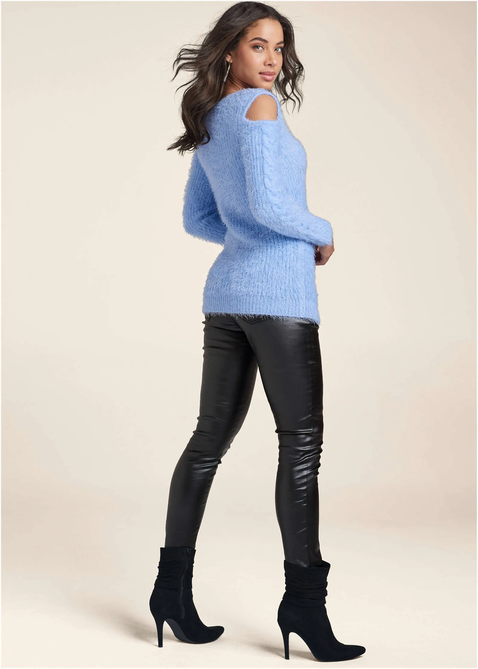 Cutout Eyelash Sweater - Light Blue