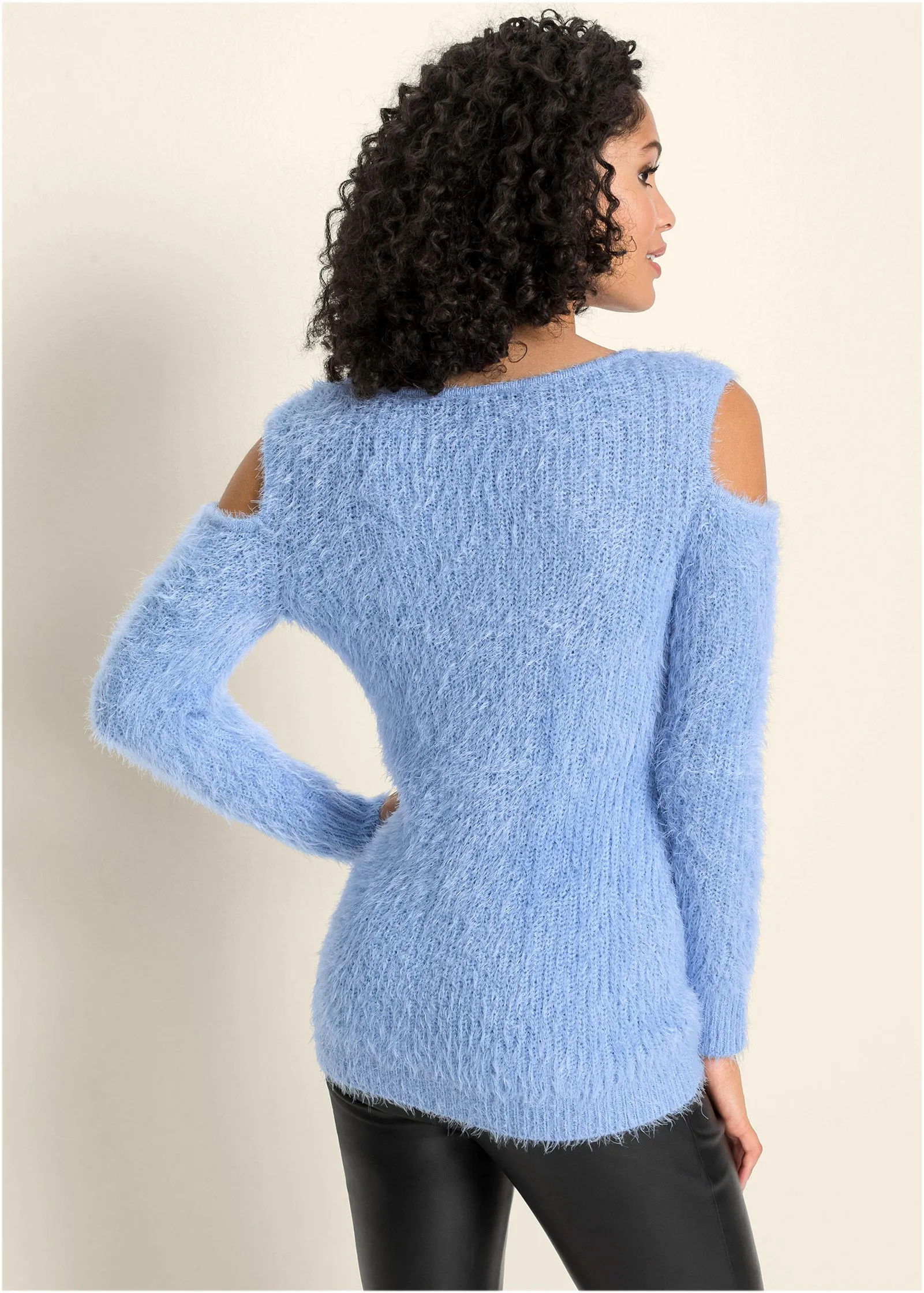 Cutout Eyelash Sweater - Light Blue