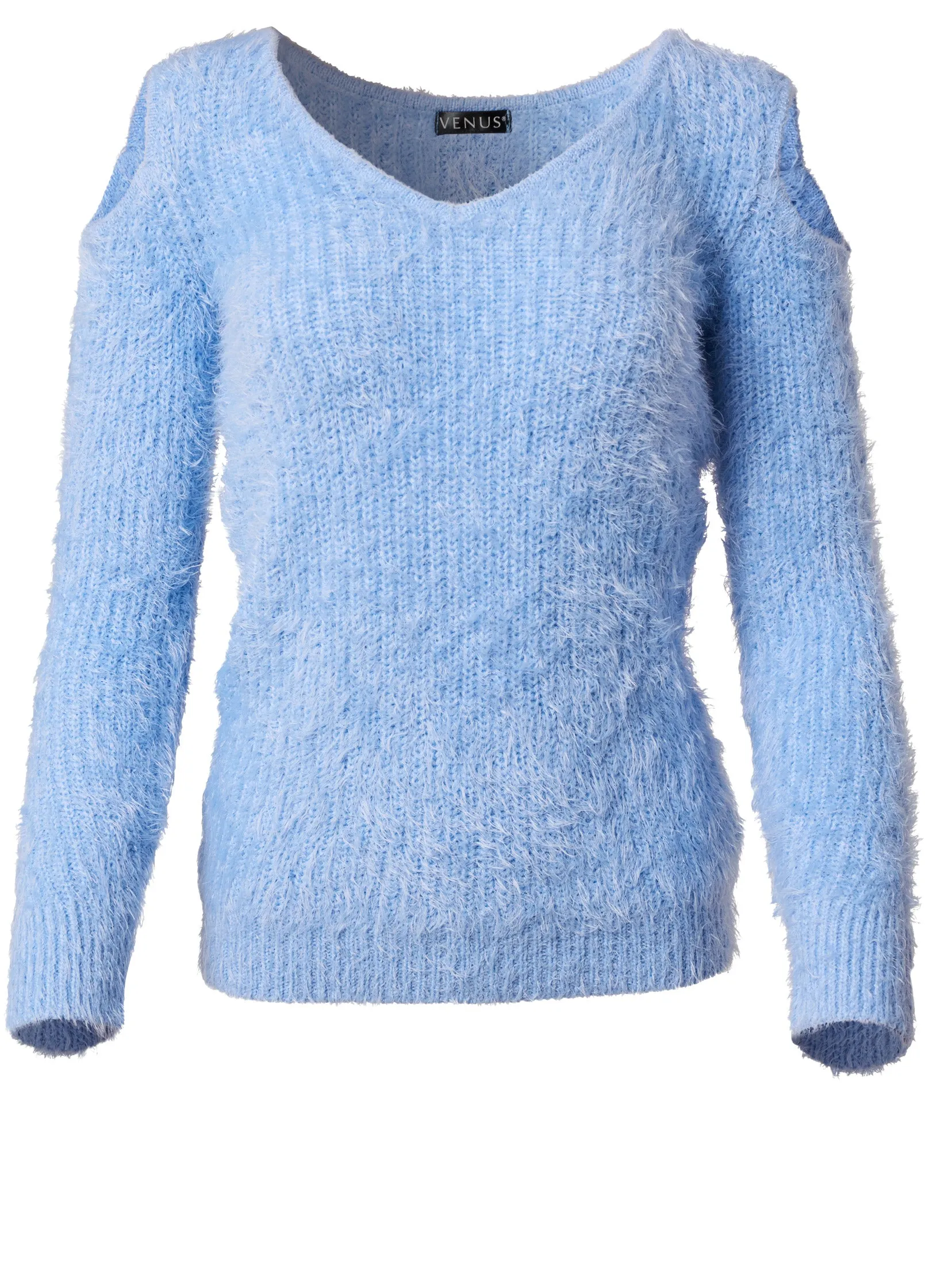 Cutout Eyelash Sweater - Light Blue