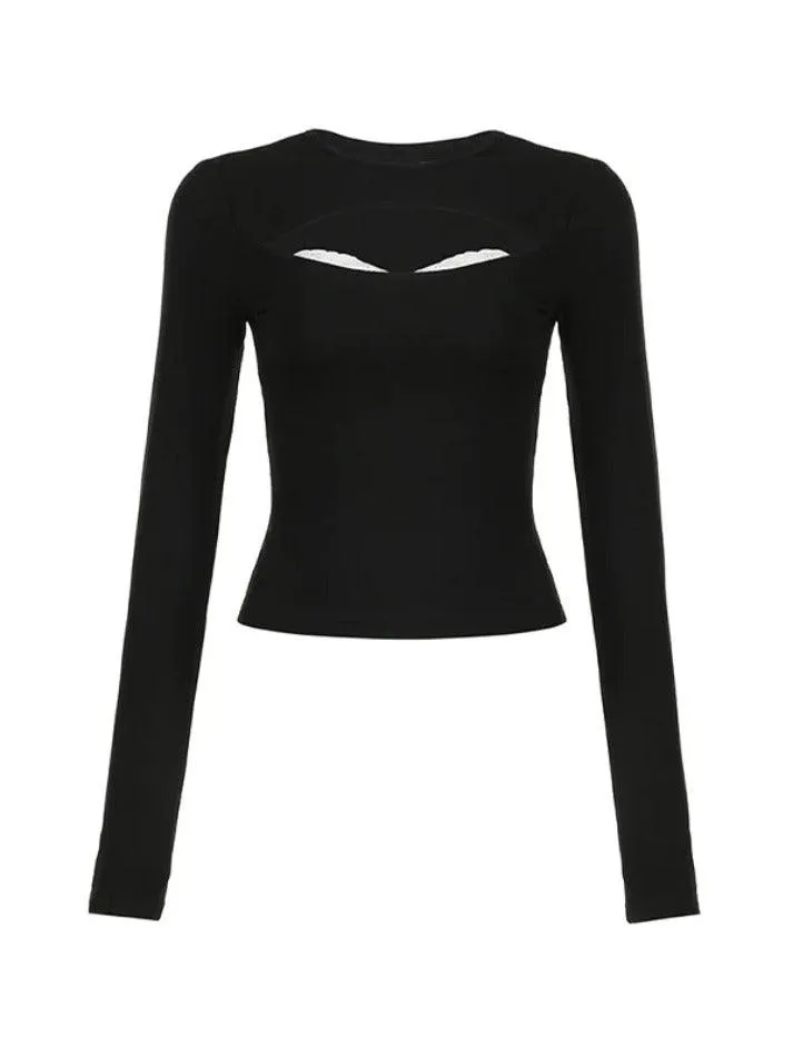 Cutout Lace Splice Long Sleeve Tee