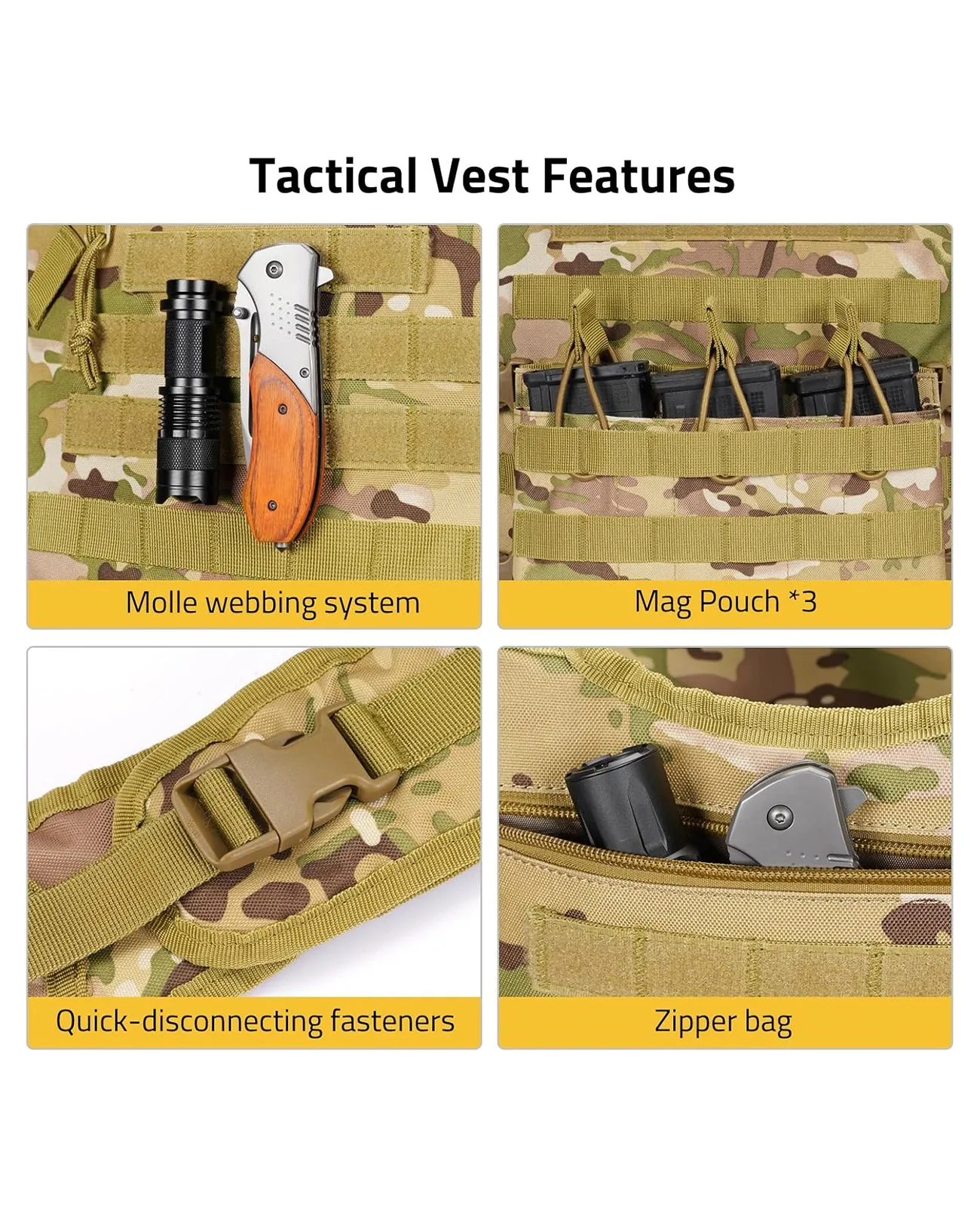 CVLIFE Tactical Vest with Zipper Bag Molle Webbing System