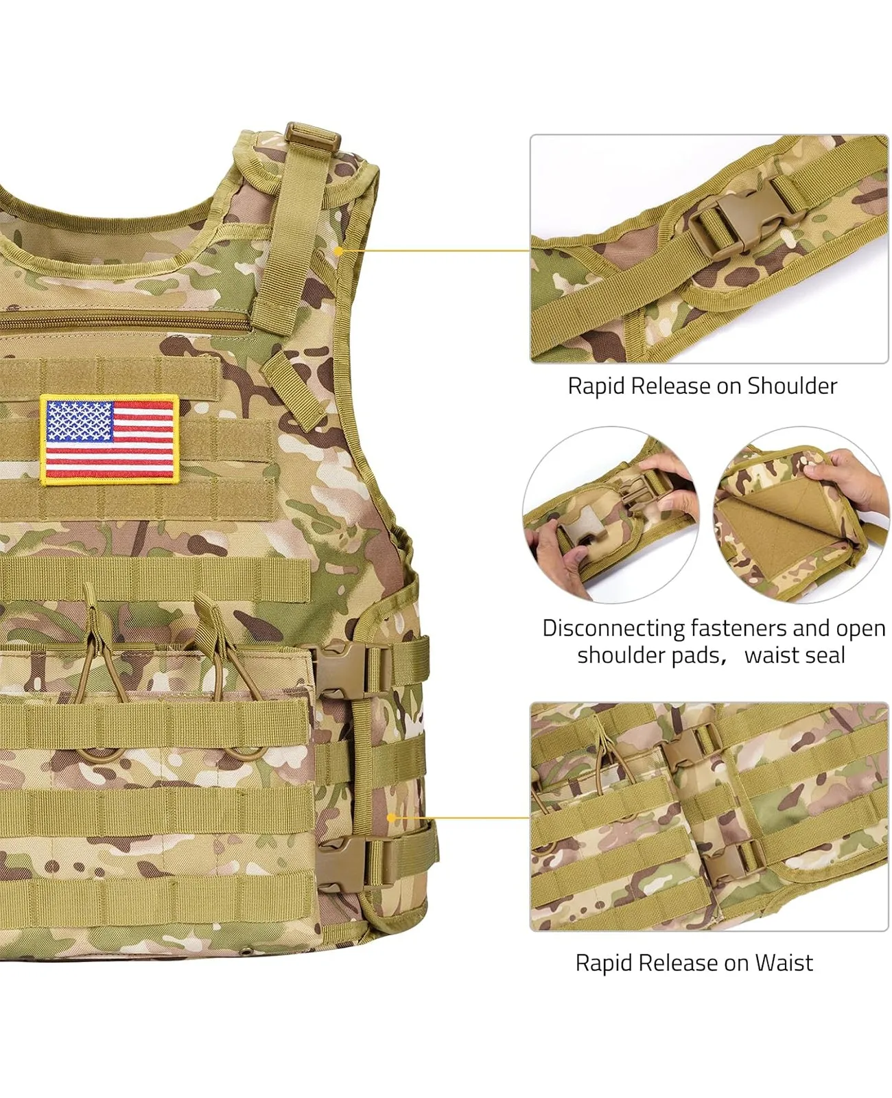 CVLIFE Tactical Vest with Zipper Bag Molle Webbing System