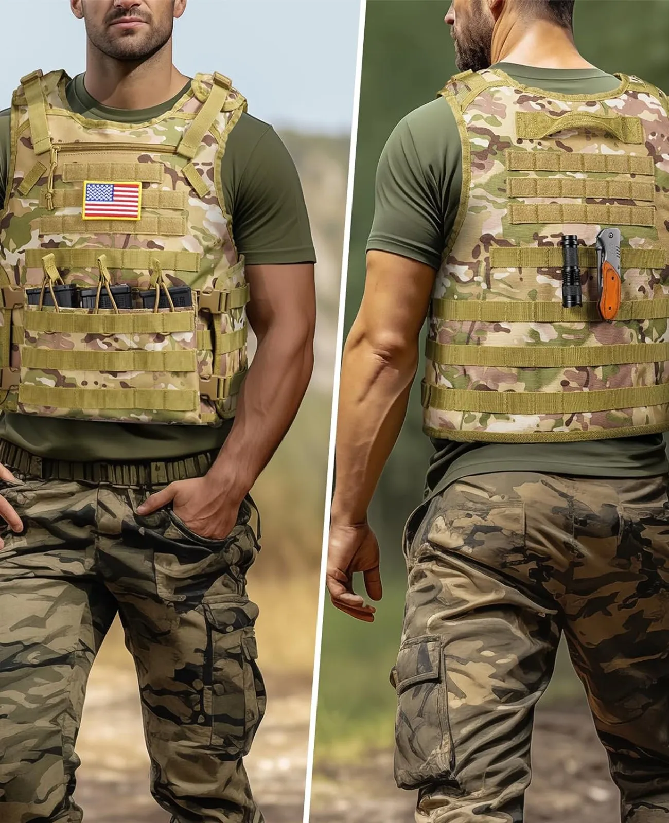 CVLIFE Tactical Vest with Zipper Bag Molle Webbing System