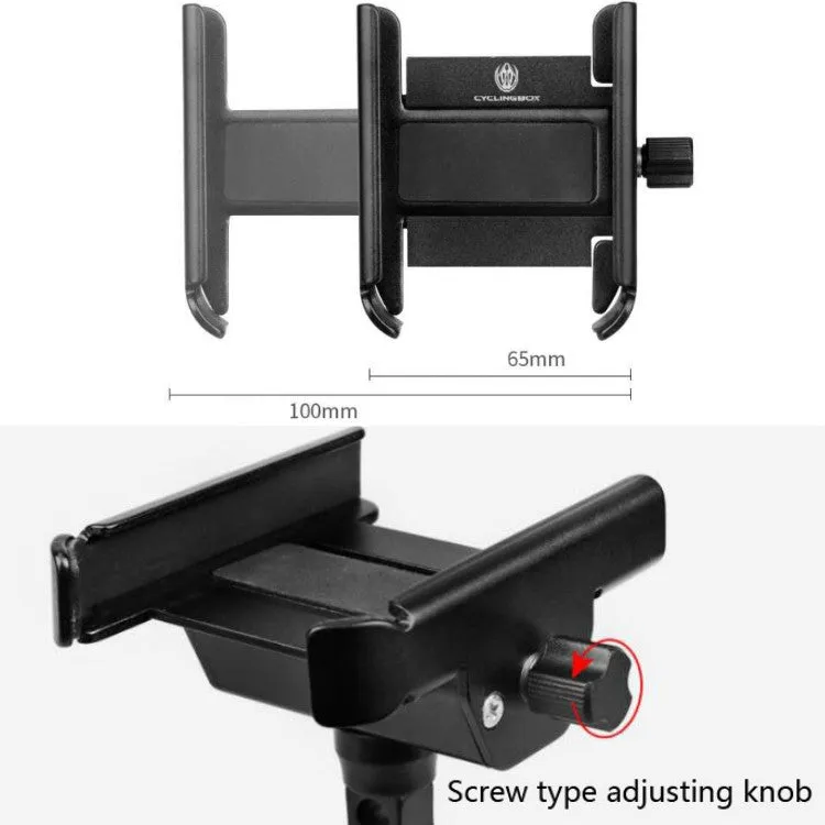 CYCLINGBOX Aluminum Alloy Mobile Phone Holder Bicycle Riding Takeaway Rotatable Metal Mobile Phone Bracket, Style:Heightened Handlebar Installation(Titanium)