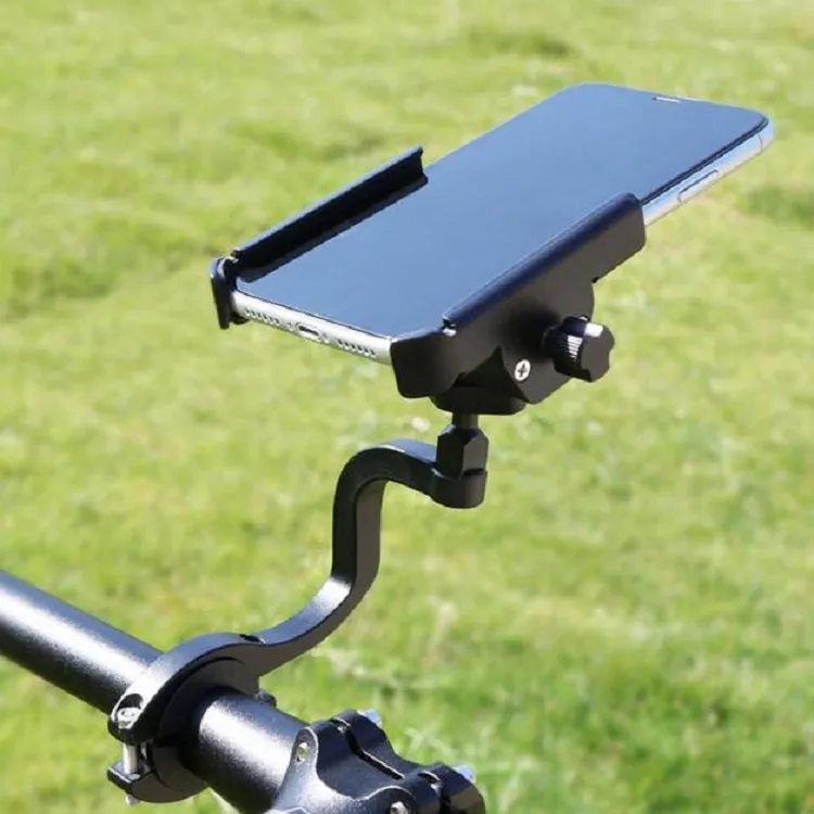 CYCLINGBOX Aluminum Alloy Mobile Phone Holder Bicycle Riding Takeaway Rotatable Metal Mobile Phone Bracket, Style:Heightened Handlebar Installation(Titanium)