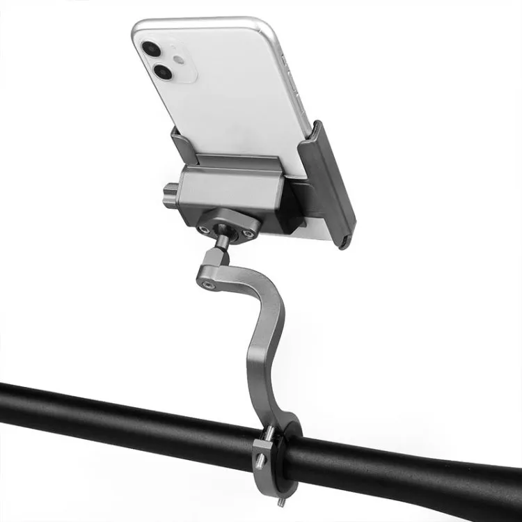 CYCLINGBOX Aluminum Alloy Mobile Phone Holder Bicycle Riding Takeaway Rotatable Metal Mobile Phone Bracket, Style:Heightened Handlebar Installation(Titanium)