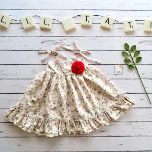 Dahlia Dress - Tie-Strap in Cream Flowers