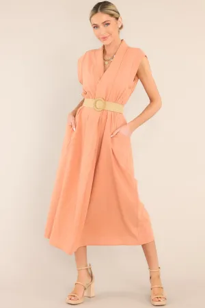 Daily Gratitude Light Clay Belted Midi Dress