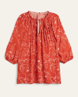 Dana Smock Neck Three-Quarter Sleeve Top | Orange / Ivory
