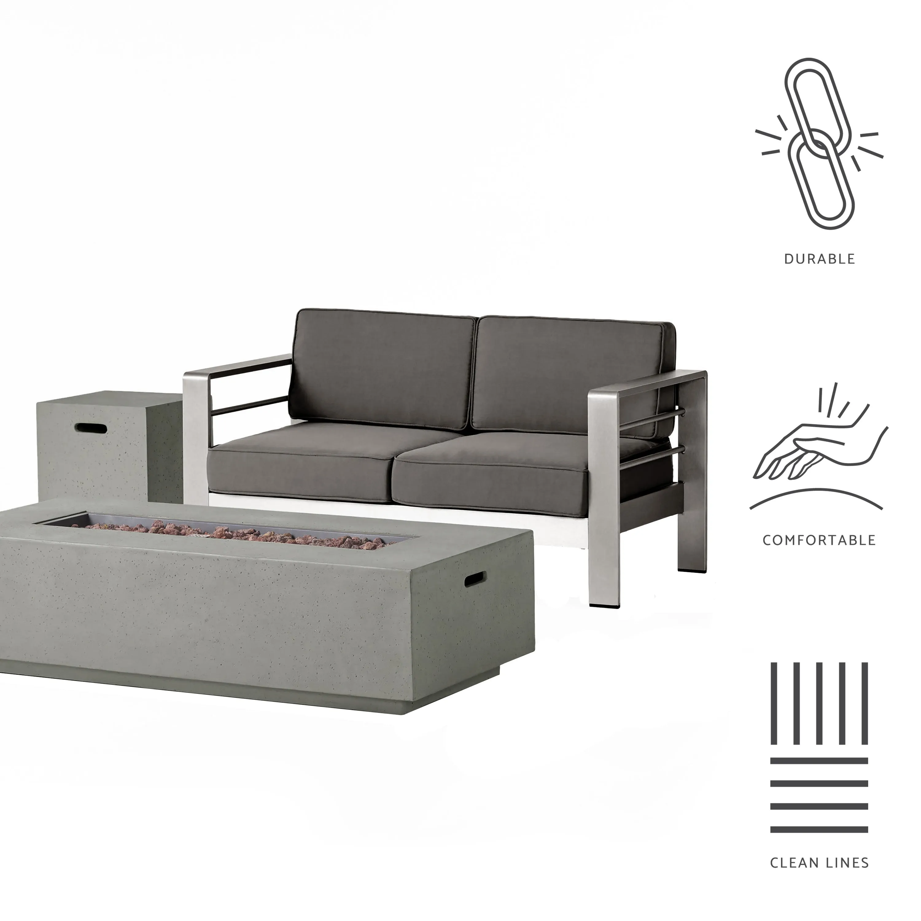 Danae Coral Outdoor Loveseat and Fire Pit Set