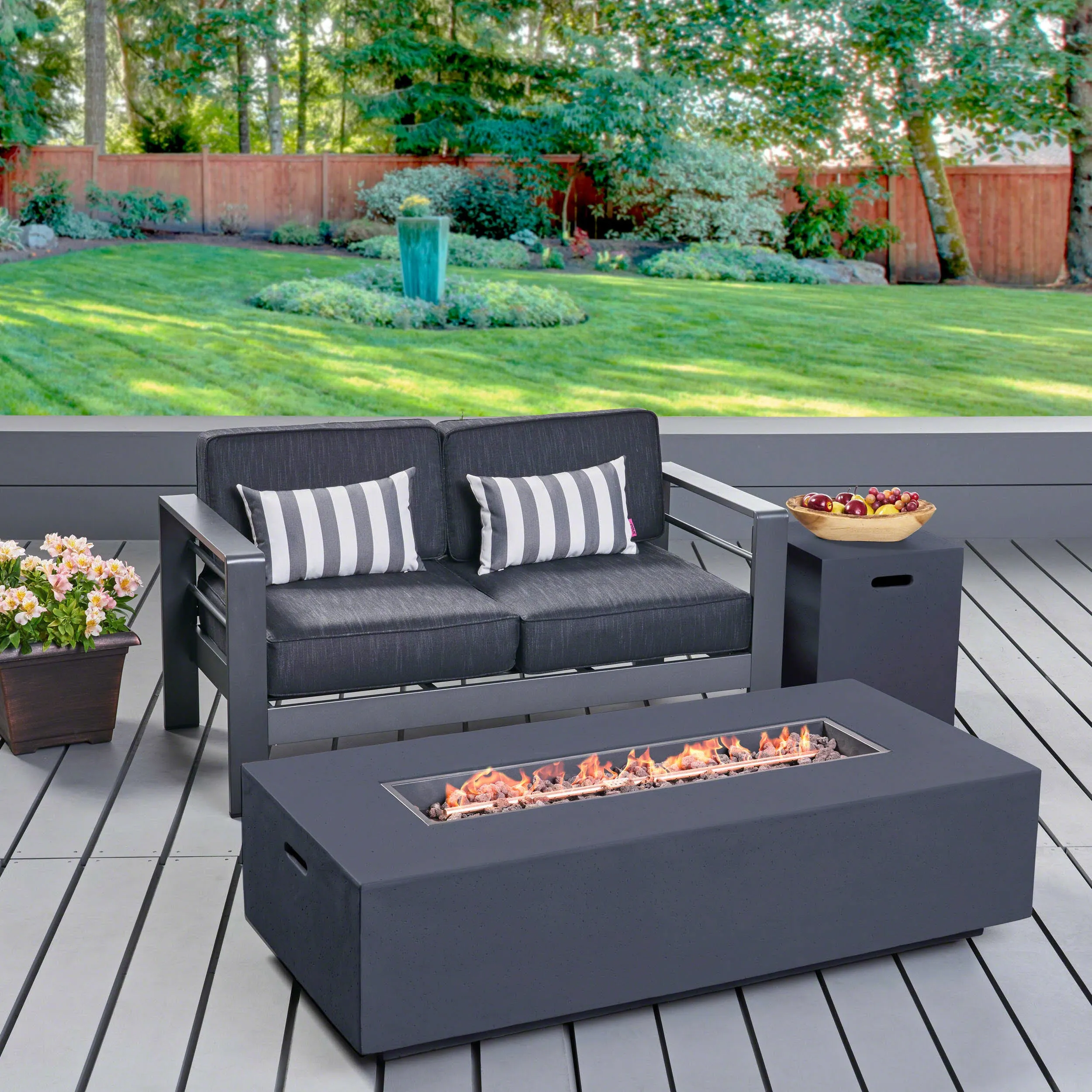 Danae Coral Outdoor Loveseat and Fire Pit Set