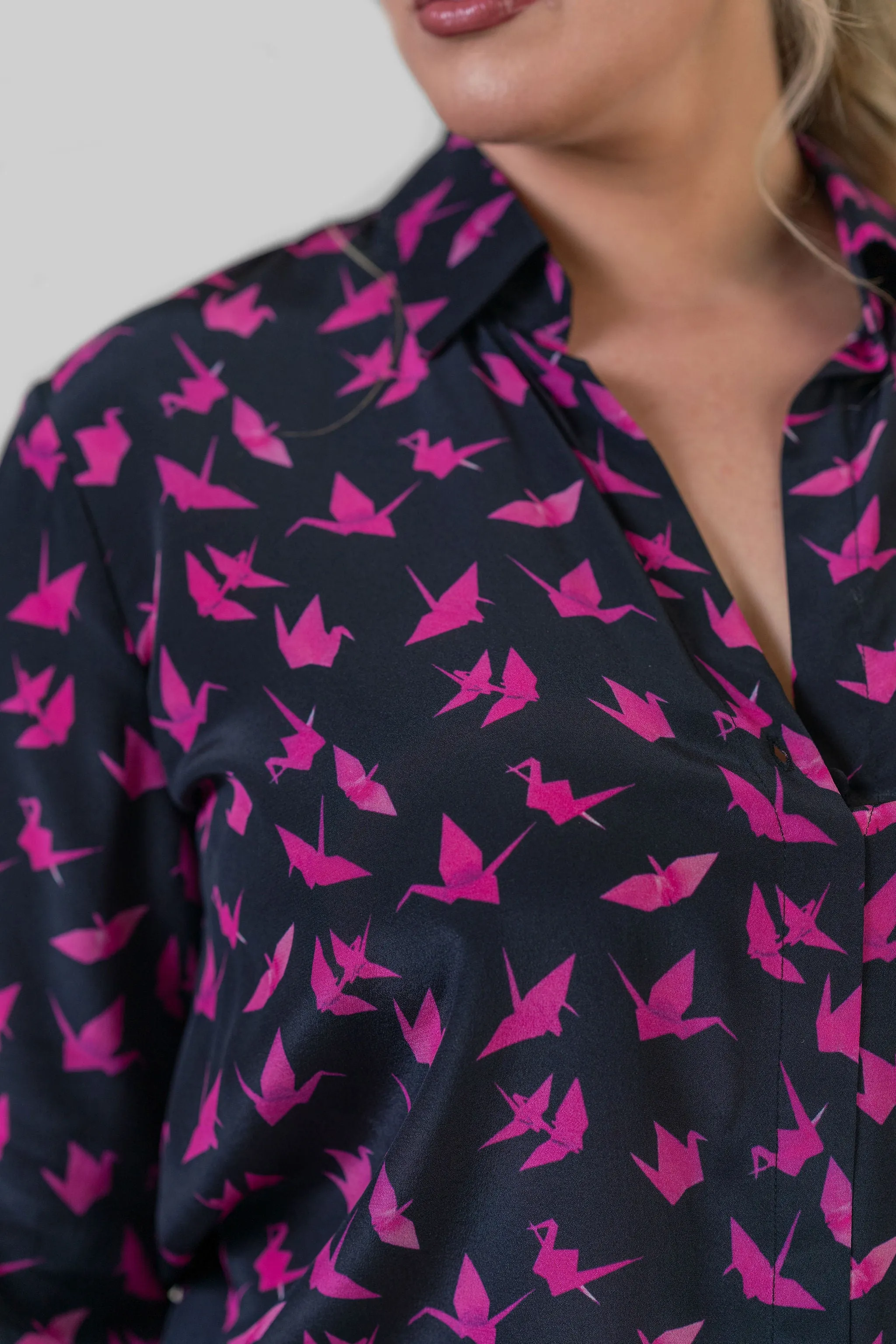DARIA FRENCH CUFF SILK BLOUSE - Pink Crane