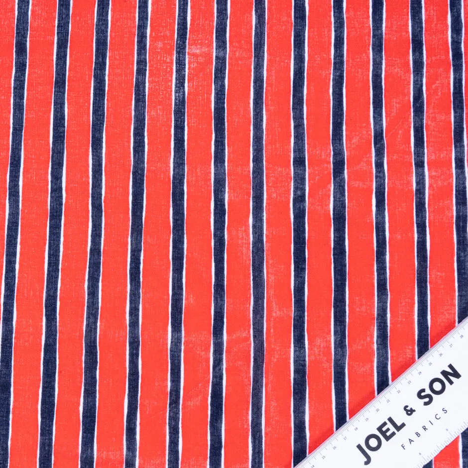 Dark Blue & Red Striped Cotton Voile