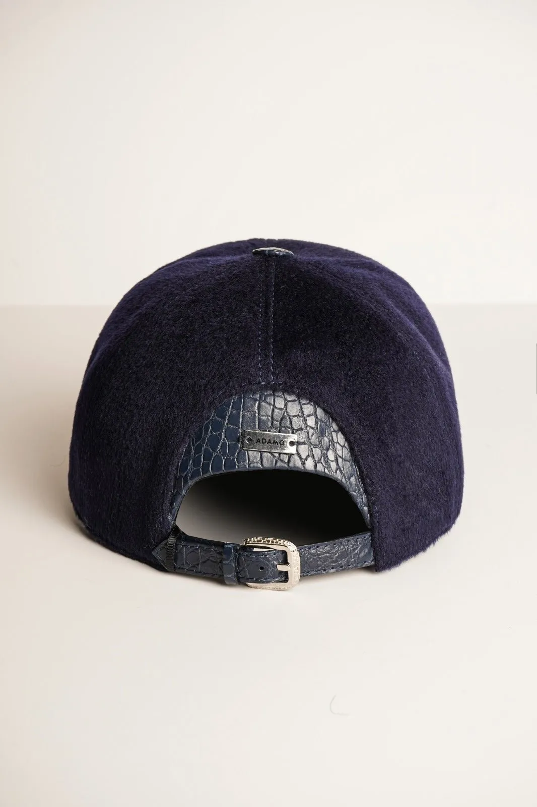 Dark Blue Cashmere & Crocodile Leather Cap