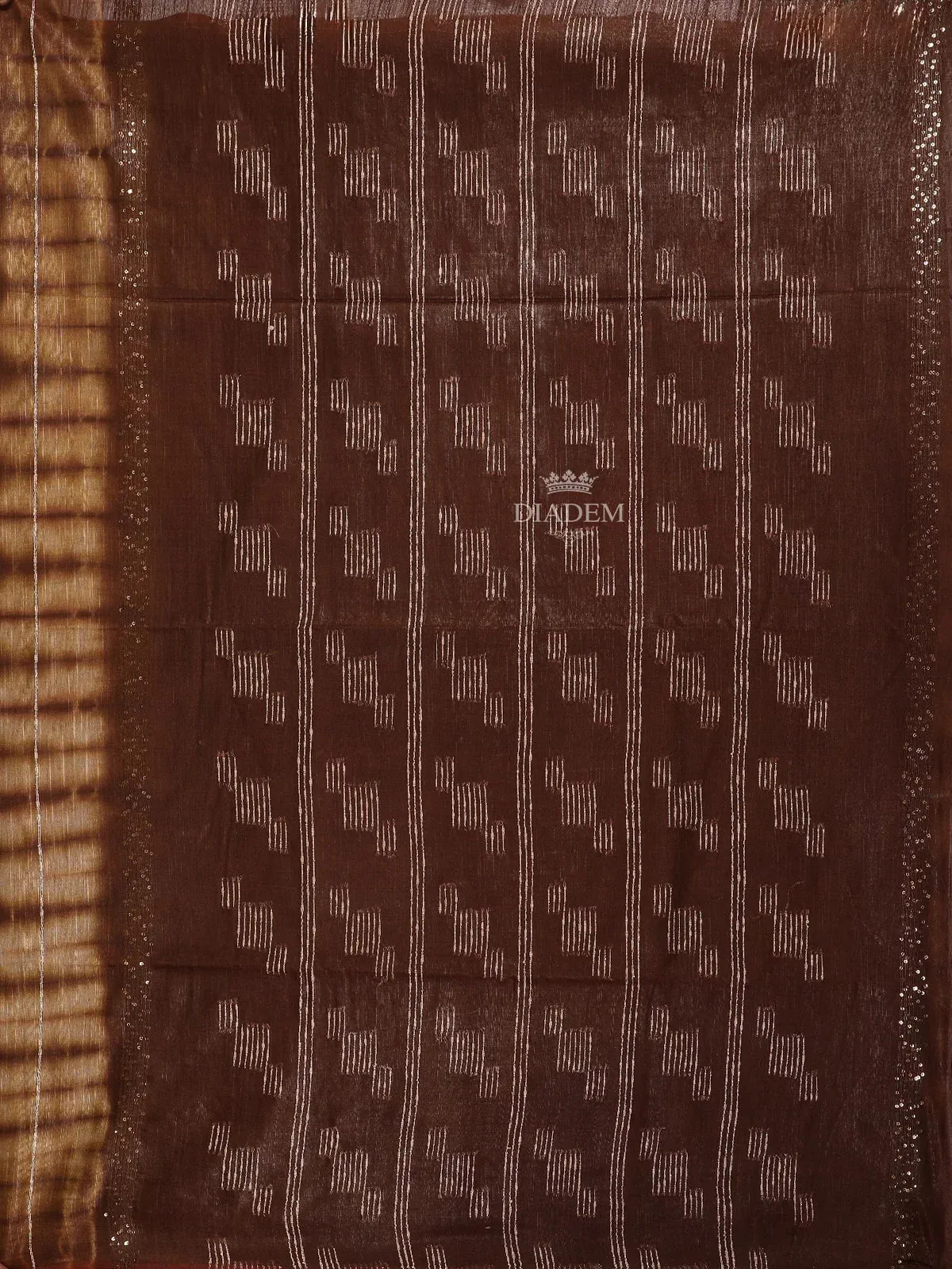 Dark Brown Cotton Saree With Jute Design on the Body without Broder
