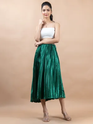 Dark Green Flared Skirt with Accordion Pleats