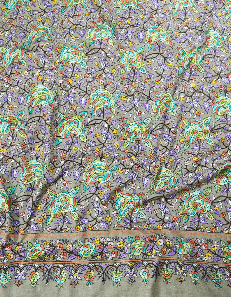 Dark Grey and Lavender Men Embroidery Pashmina Shawl 7285