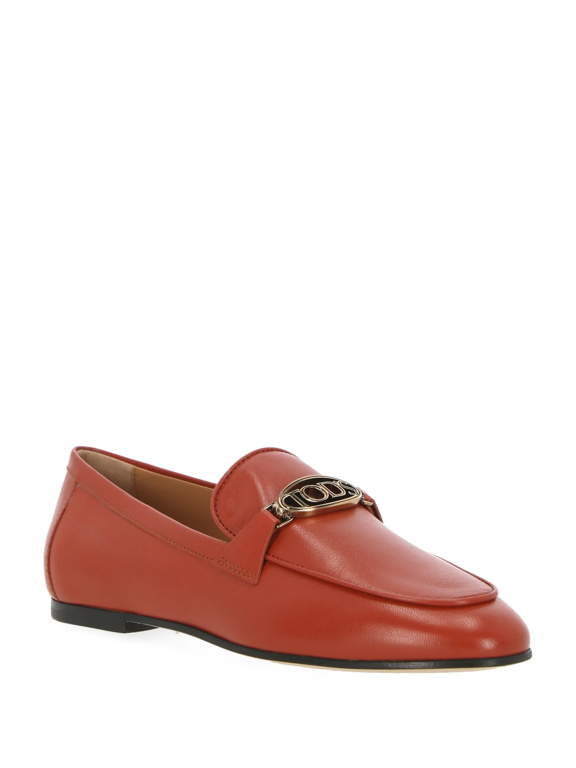 Dark Orange Calf Leather Flat Shoes