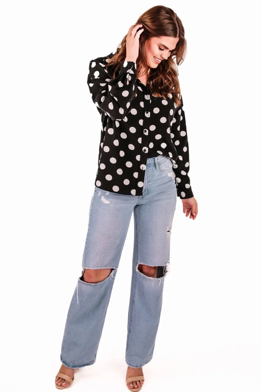 Darling Dot Button Up Top
