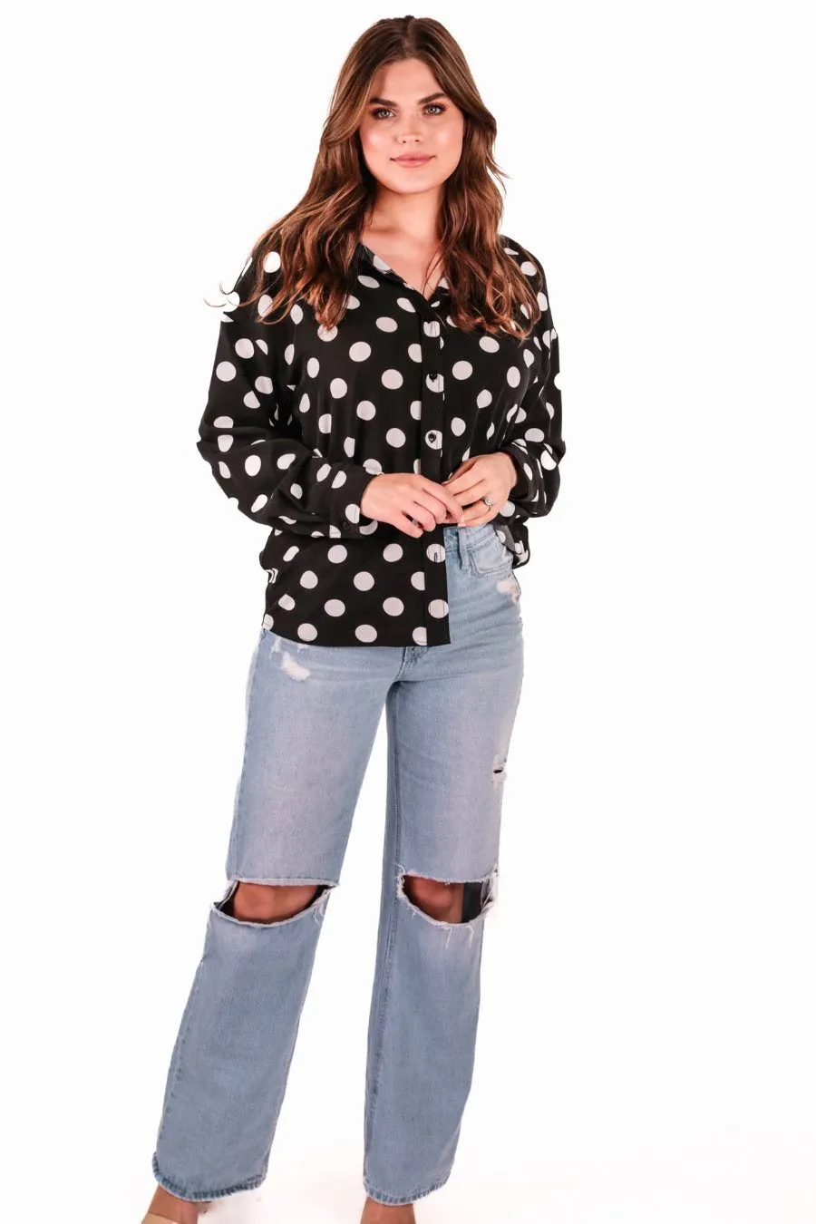 Darling Dot Button Up Top