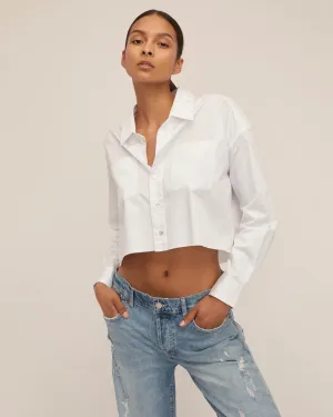 Davie Cropped Sateen Boyfriend Button Down