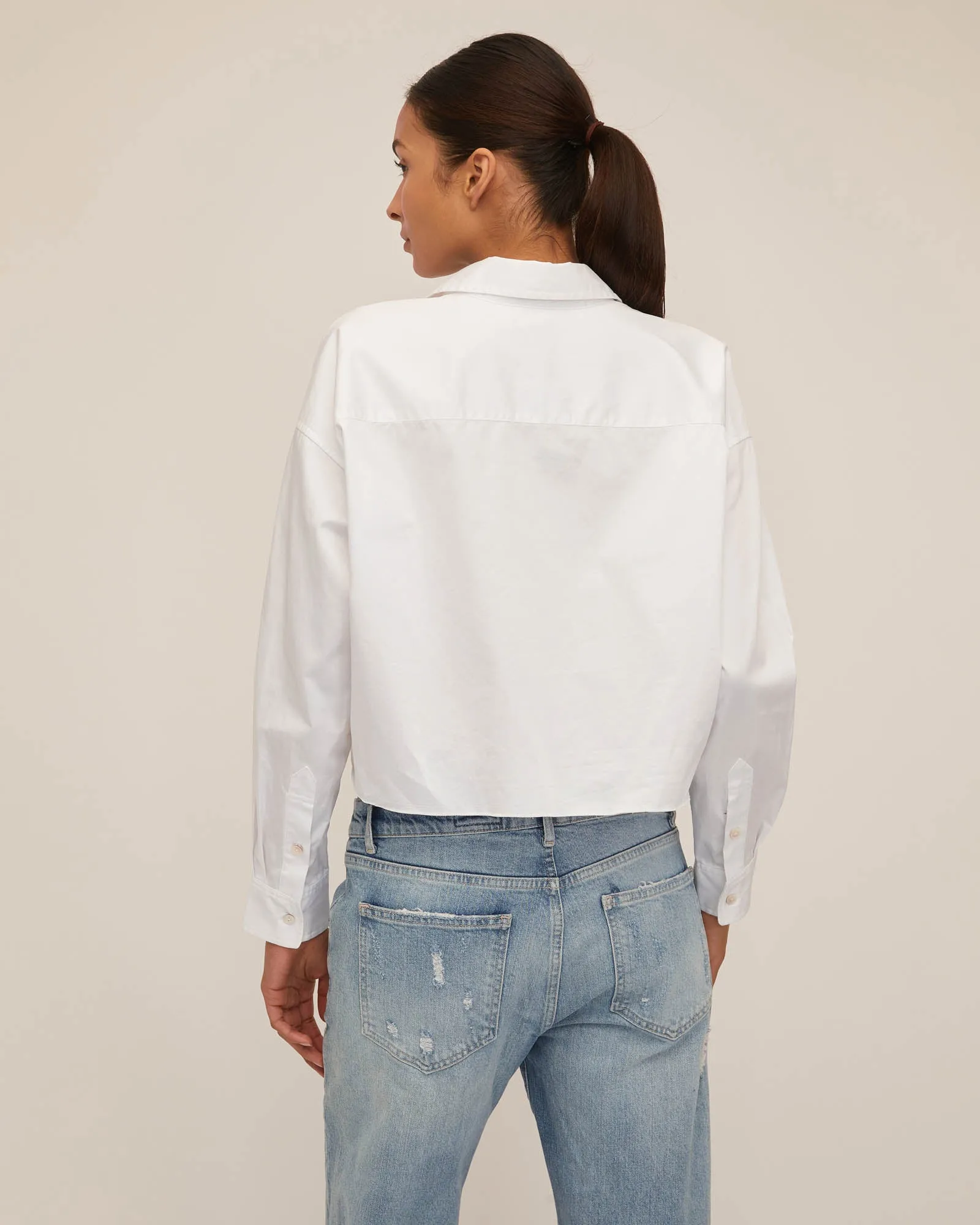Davie Cropped Sateen Boyfriend Button Down