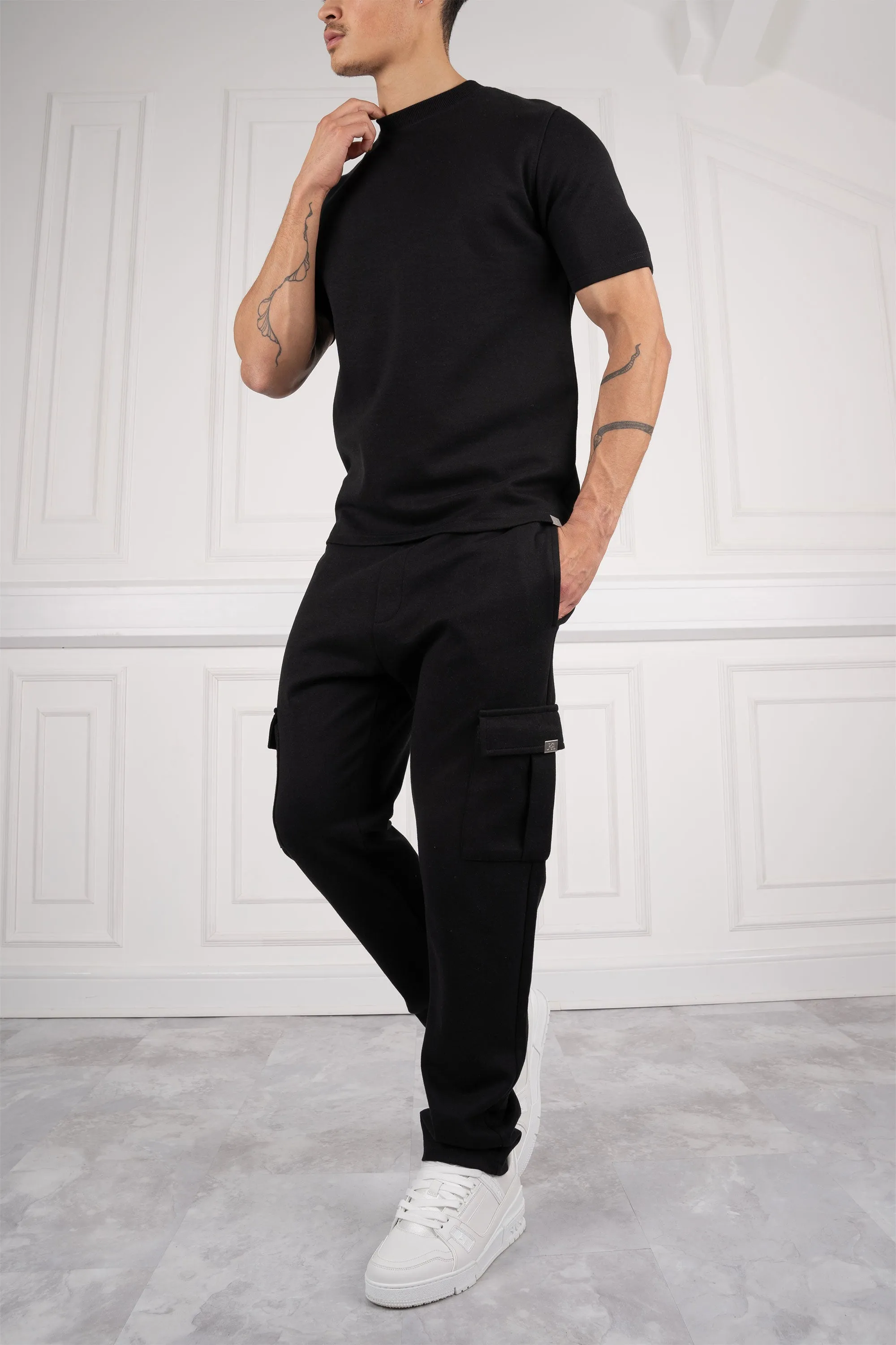 Day To Day T-Shirt And Cargo Jogger Set - Black