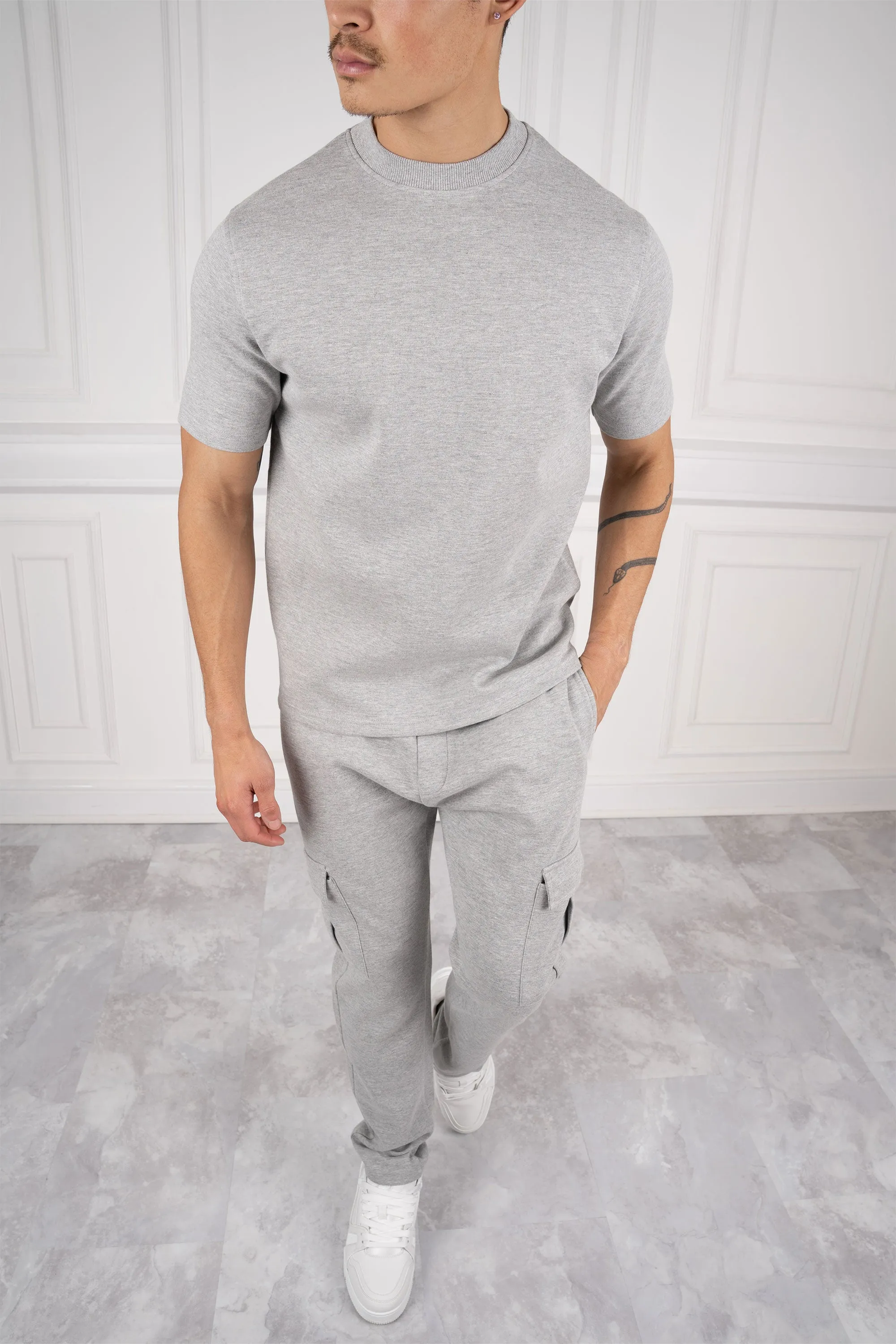Day To Day T-Shirt and Cargo Jogger Set - Grey Marl