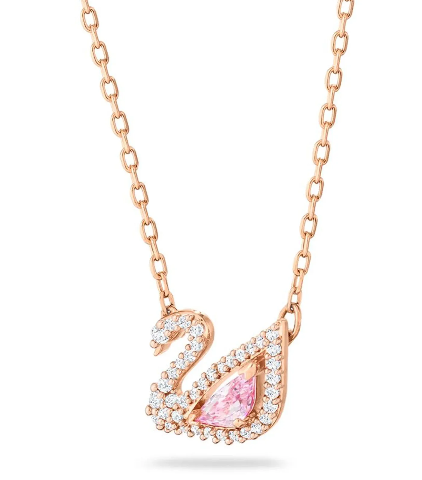 Dazzling Swan Necklace Pink Rose Gold-Tone Plated