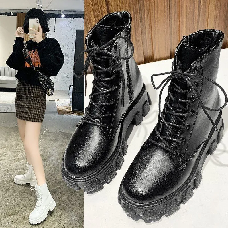 DEANWANGKT Christmas Gift New Thick-soled Genuine Leather Women's Boots Fashion Zipper Convenient Short Boots Autumn Winter Warm Casual Women's Work Boots