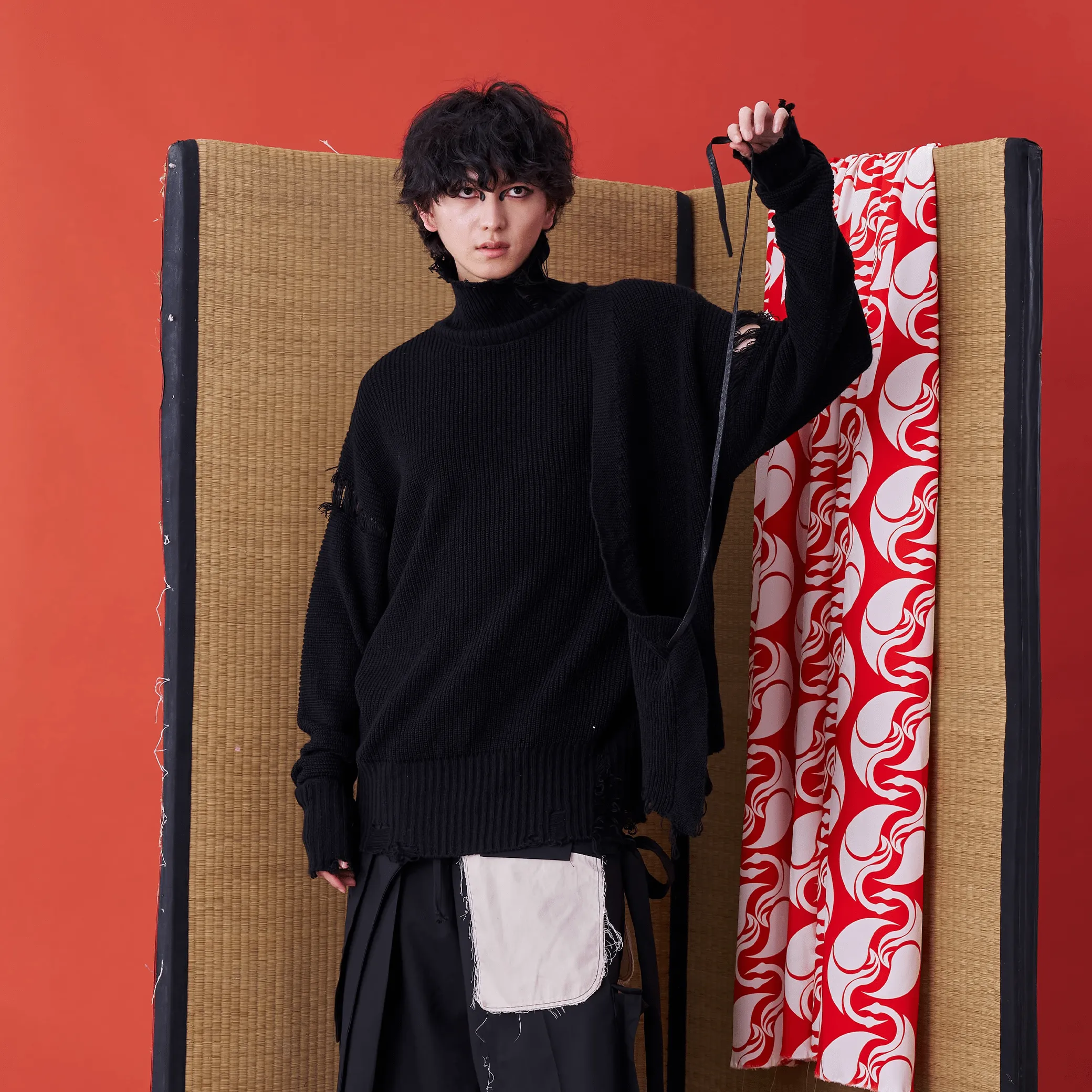 Deconstructed Sweater with Faux Front Placket and Side Tie Straps