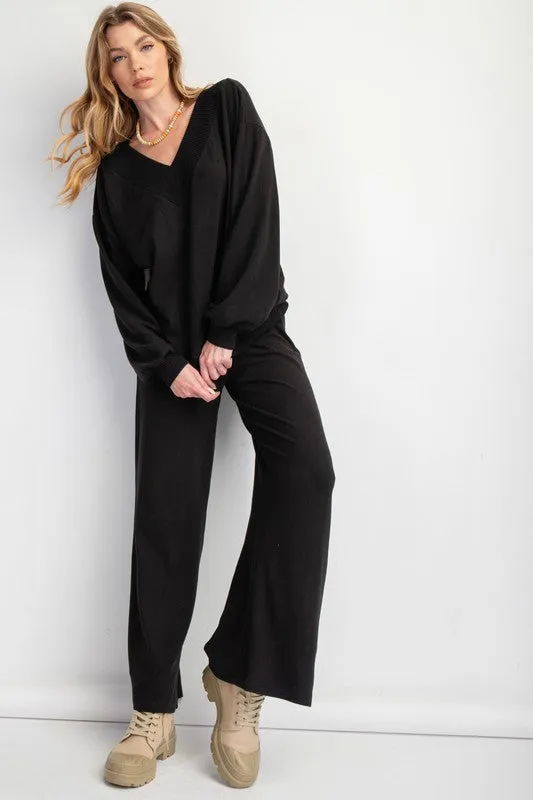Deep V Brushed Hacci Pullover