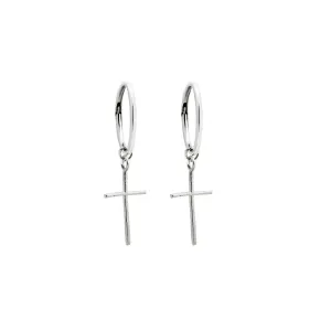 Deluxe Exalted Cross Sleeper Earrings - Silver