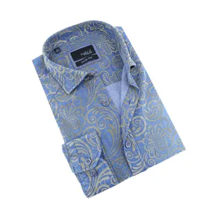 Demin Shirt W/ Gold Venice Lace Button Down Flocking