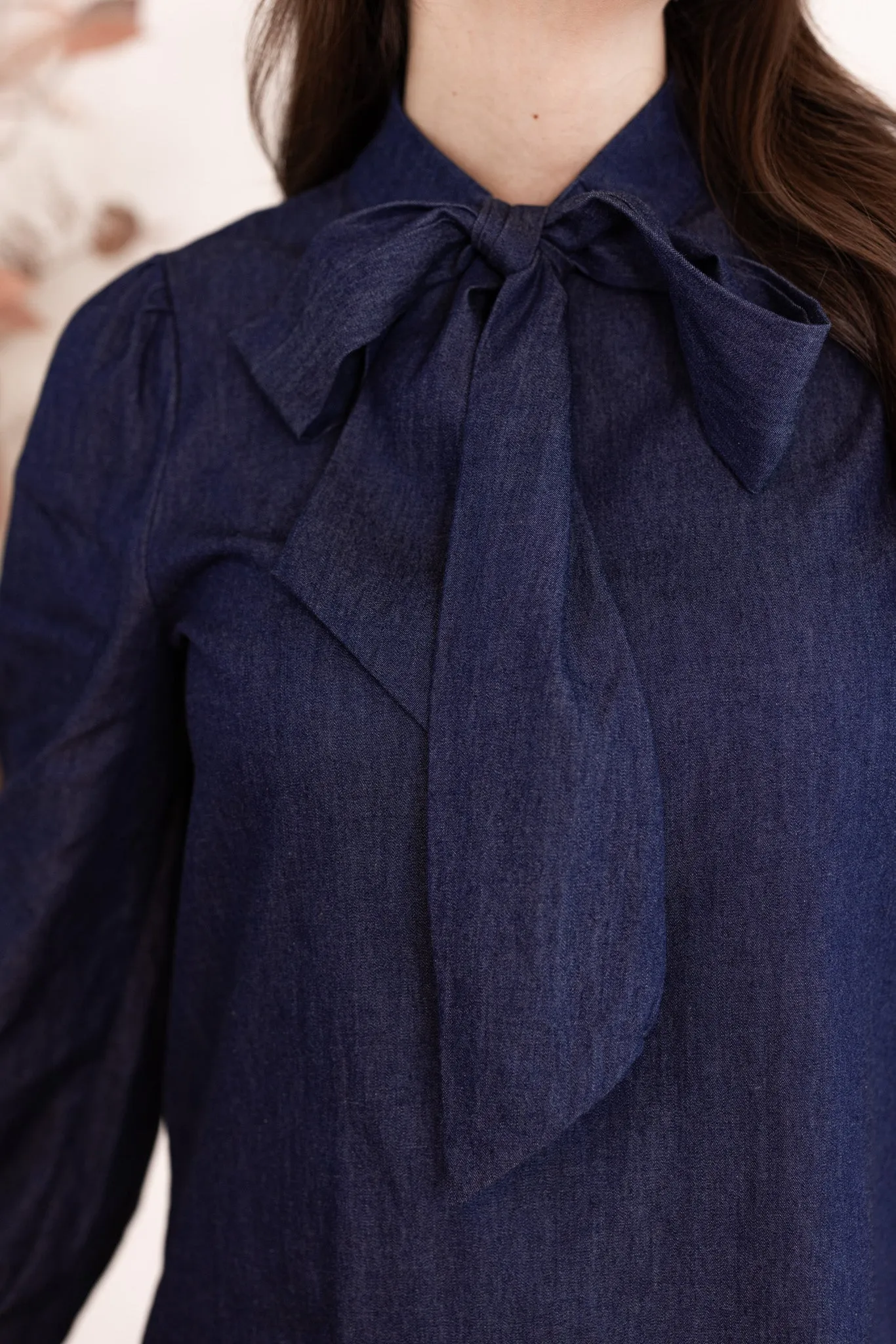 Denim Bow Tie Navy Dress