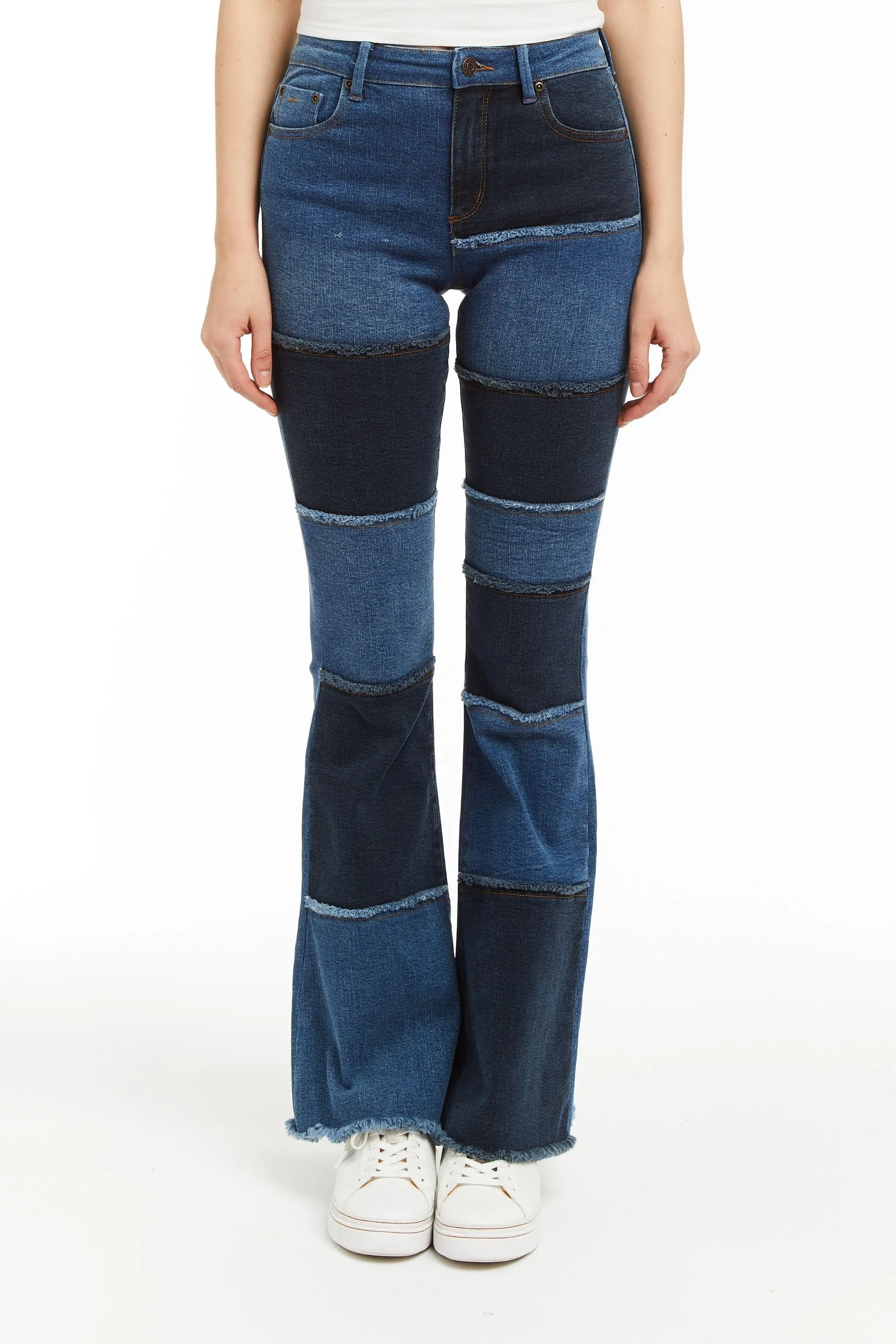 Denim Patchwork Sexy Flare With Fray Hem
