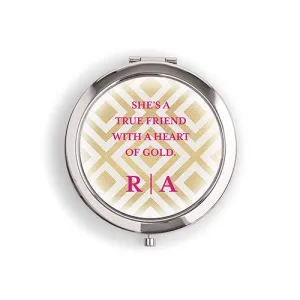 Designer Compact Mirror - Ikat Print Rose Gold Fuchsia