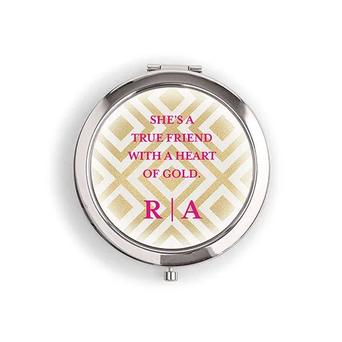 Designer Compact Mirror - Ikat Print Silver Fuchsia