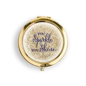 Designer Compact Mirror - Sparkle Shine Print Silver Gold