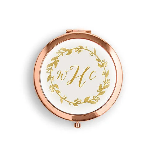 Designer Compact Mirror - Wreath Monogram Print Silver Gold