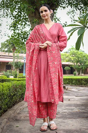 Dharan "Gulista Kurta" Coral Embroidered Angrakha Kurta