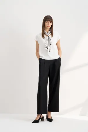 Diamond Shape V-neck Blouse with Printed Scarf