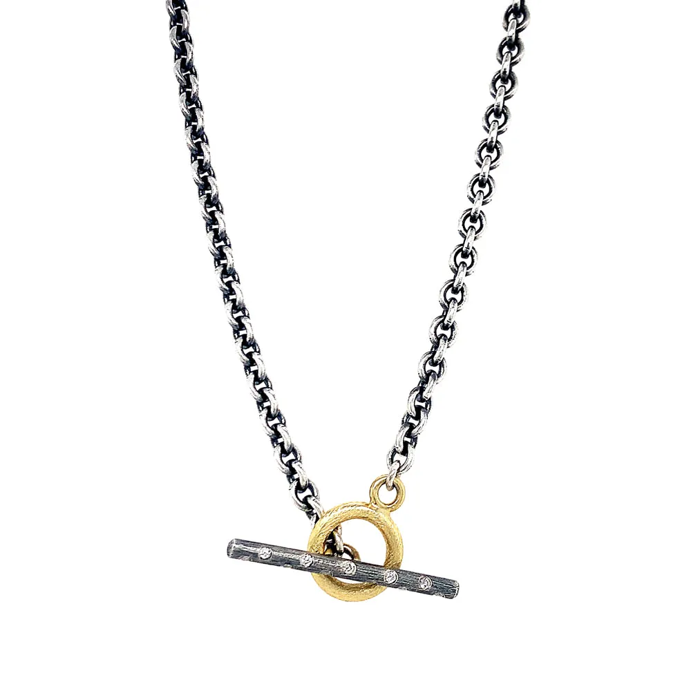 Diamond, Sterling Silver, and Yellow Gold Lariat Necklace - "Lucia"