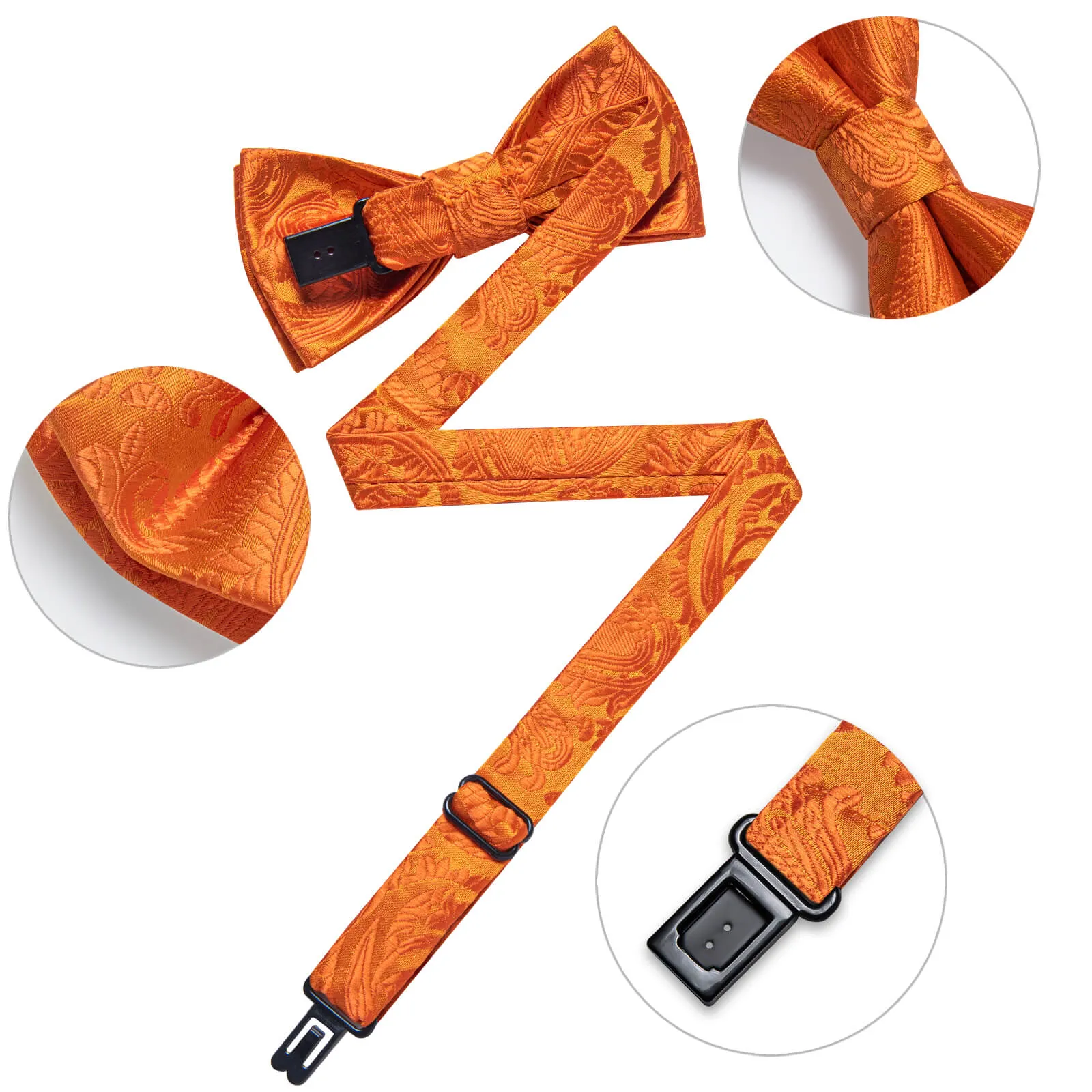 DiBanGu Kids Bow Tie Hot Orange Paisley Silk Pre-Bow Tie Hanky Set